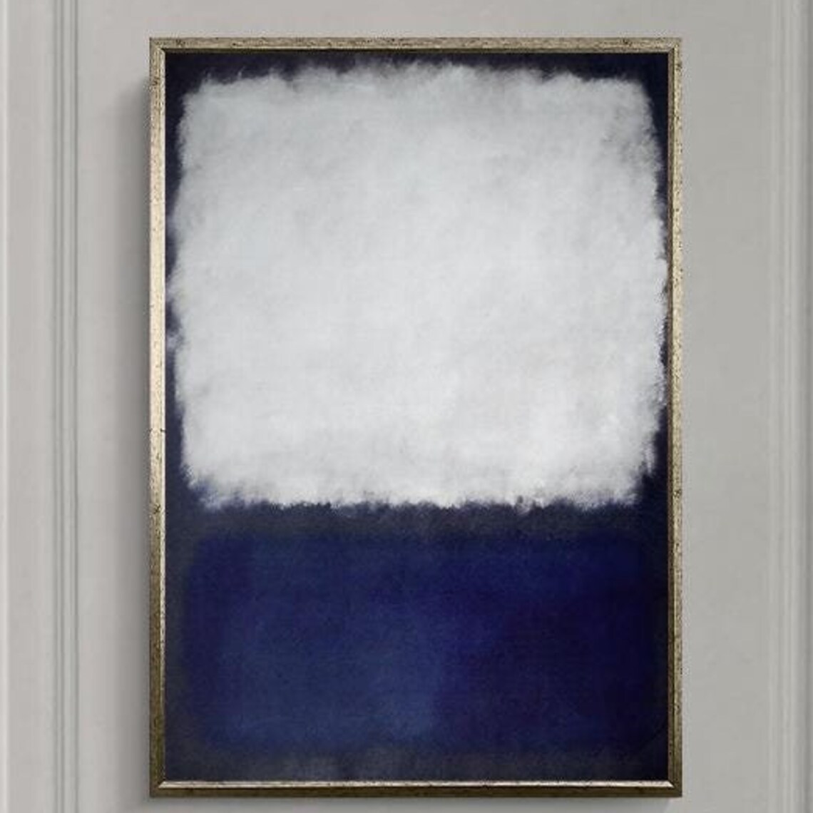 Minimalist Abstract Color Field Painting in White and Deep Blue Poster