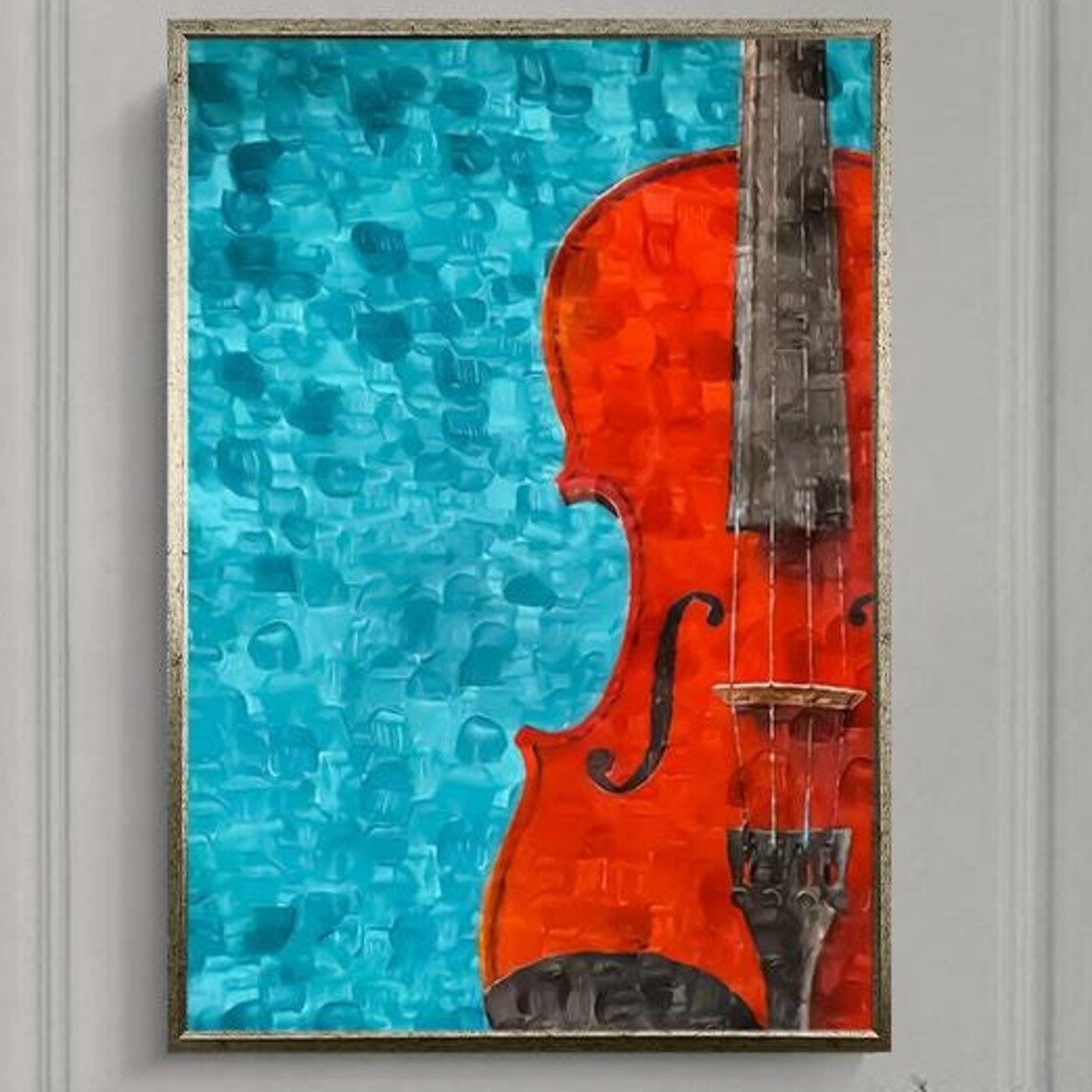 Red With Guitar Music Poster, Wall Decor