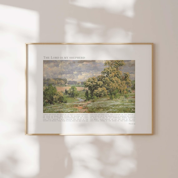 Psalm 23 The Lord Is My Shepherd Green Pasture Impressionist Landscape Poster