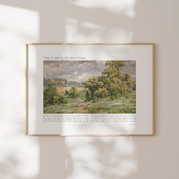 Psalm 23 Vintage Field Landscape Wall Art The Lord Is My Shepherd Bible Poster Subtle Scripture Art For Church Or Godly Home