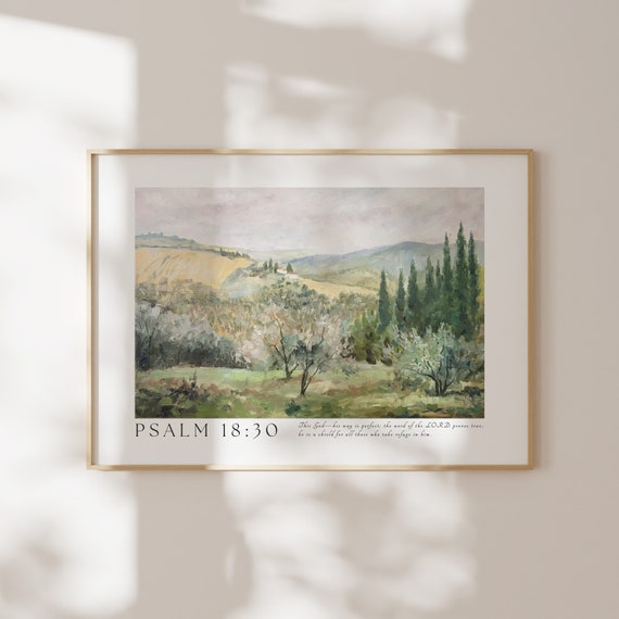 Psalm 18 Tuscan Landscape Wall Art Nature Bible Verse Poster Calming Scripture Quote Vintage Christian Home Decor Faith Gift