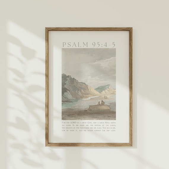 Psalm 95 Coastal Wall Art Vintage Beach Bible Verse Poster Neutral Coastal Aesthetic Calming Christian Home Decor Faith Quote