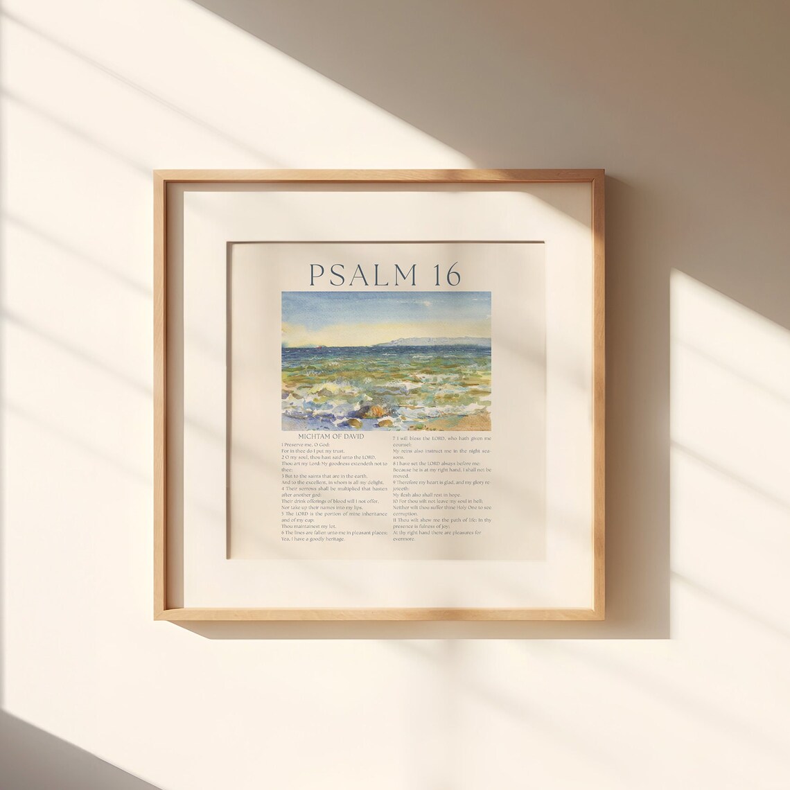 Psalm 16 Ocean Seascape Watercolor Coastal Bible Verse Nautical Poster - Image 2