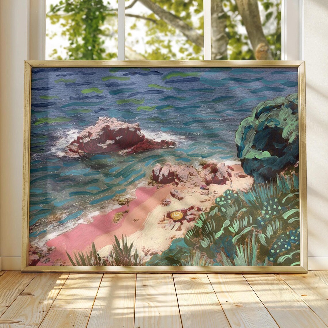 Spain Coastal Retro Mediterranean Beach Art Print