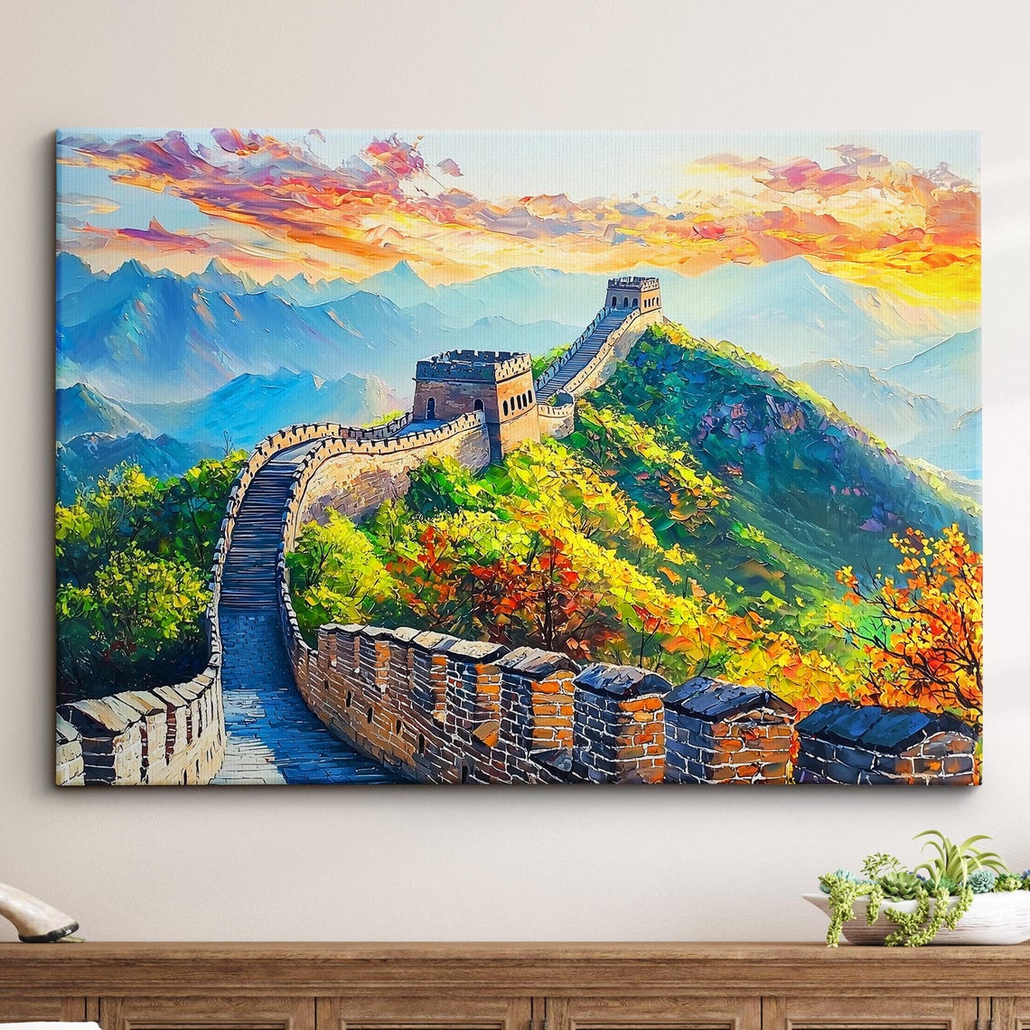 Great Wall Of China Tourist Landmark Landscape Oil Painting Style Art Framed Canvas Poster Print Homeoffice Room Decor Asia Gifts