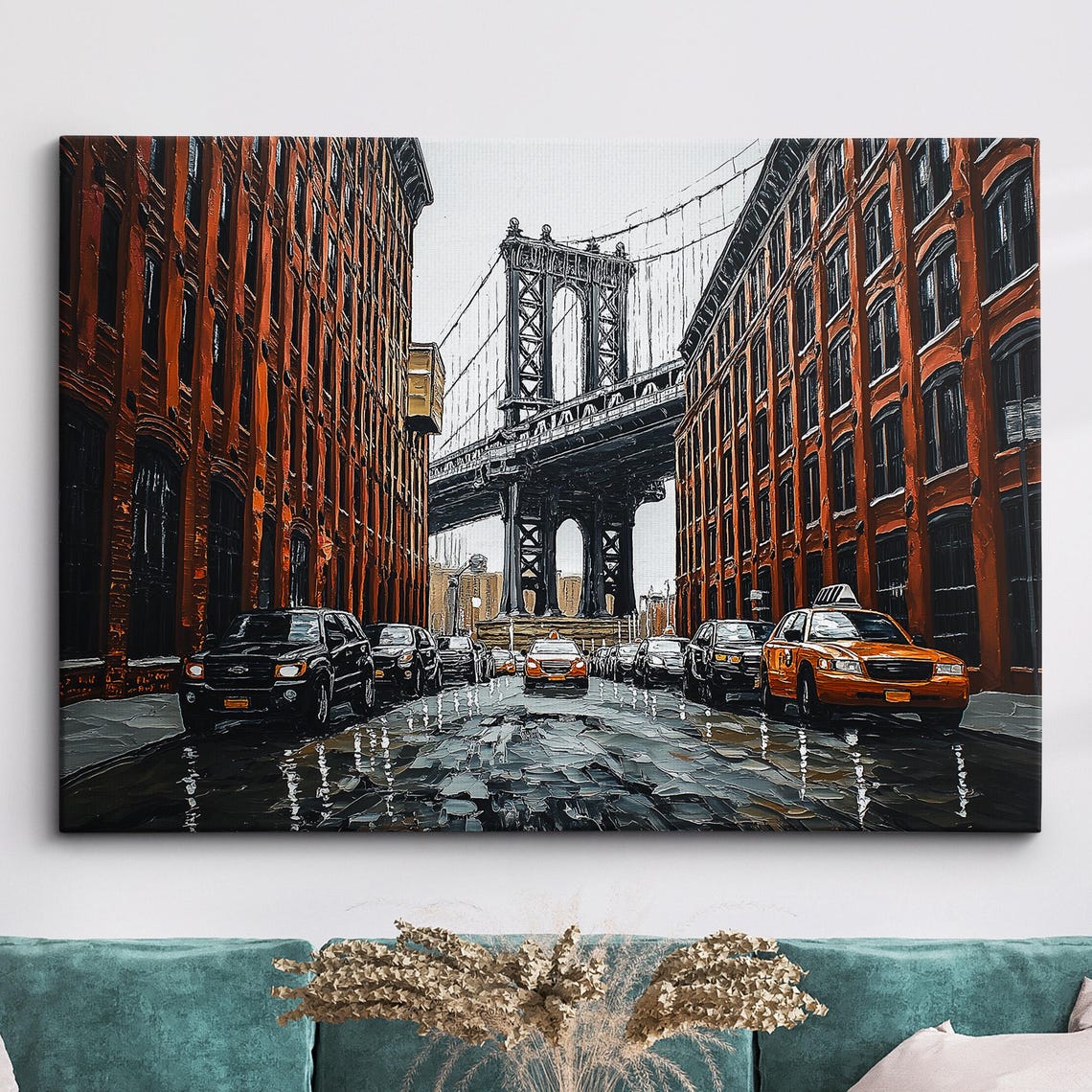 New York City Manhattan Bridge Tourist Landmark Oil Painting Style Wall Art Framed Canvas Poster Print Homeoffice Room Decor Usa Gifts