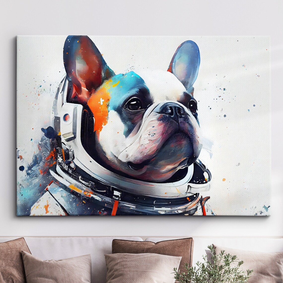 French Bulldog Astronaut In Spacesuit Colorful Watercolor Dog Poster