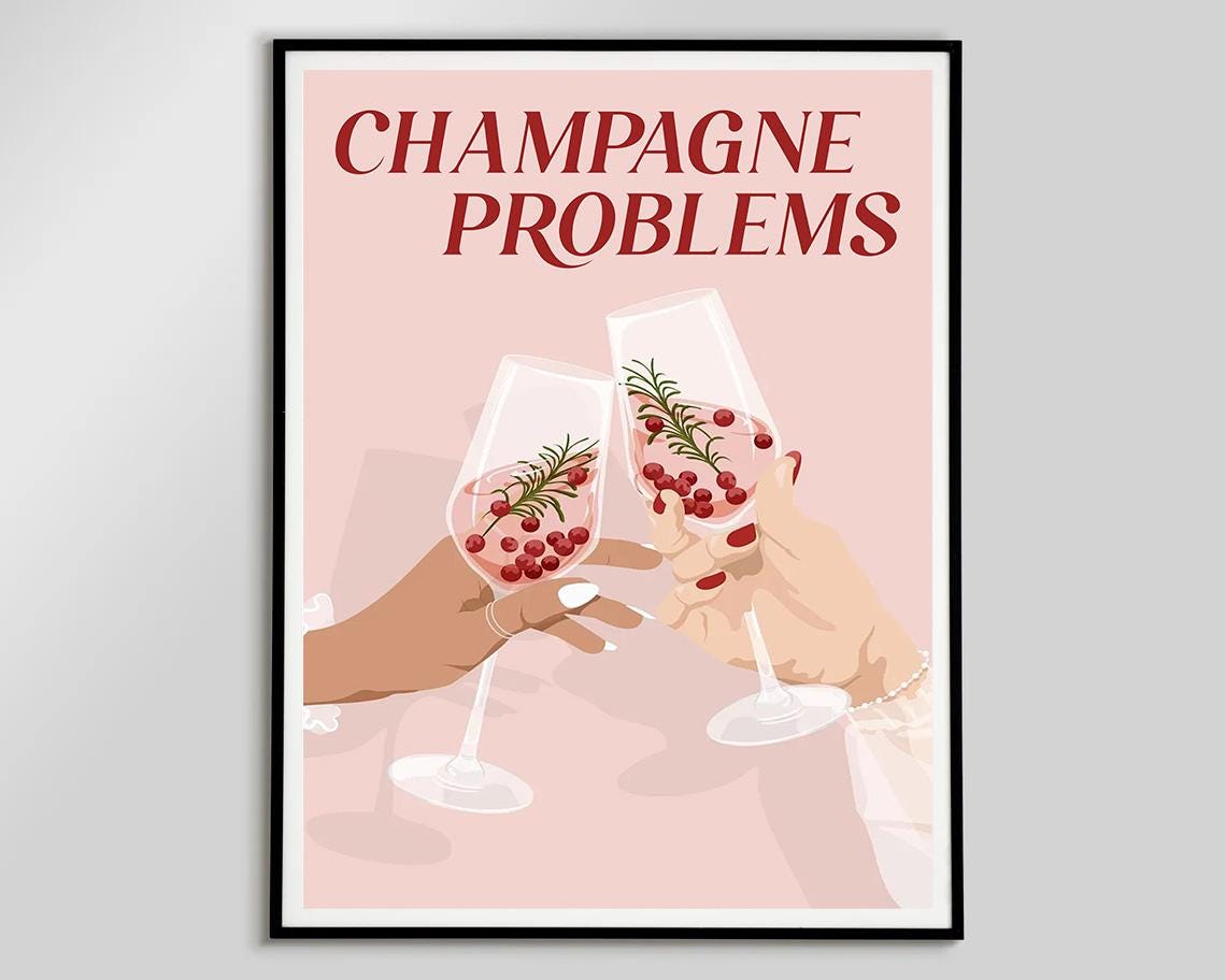 Champagne Problems Pink Toast Cranberry Champagne Flutes Art Poster