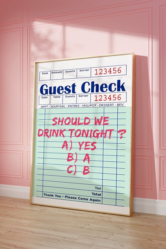 Should We Drink Tonight Funny Quiz Guest Check Bar Cart Quote Poster