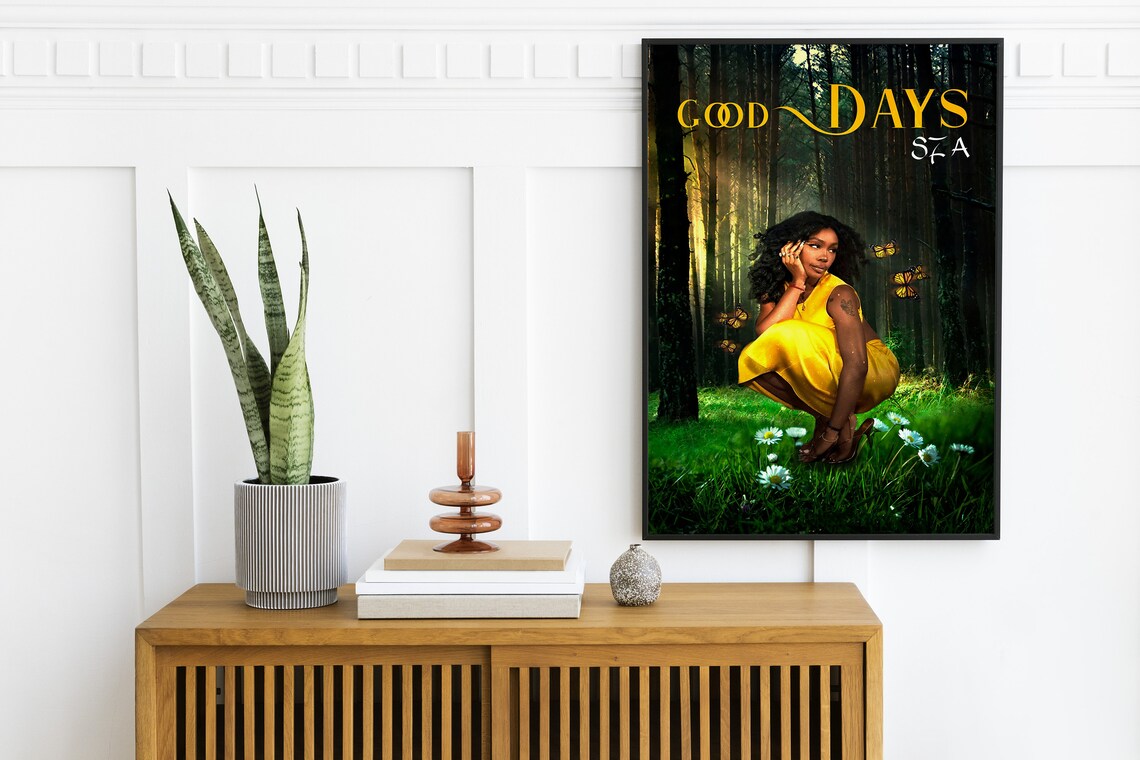SZA Good Days Forest Artwork with Woman in Yellow Dress Poster - Image 2