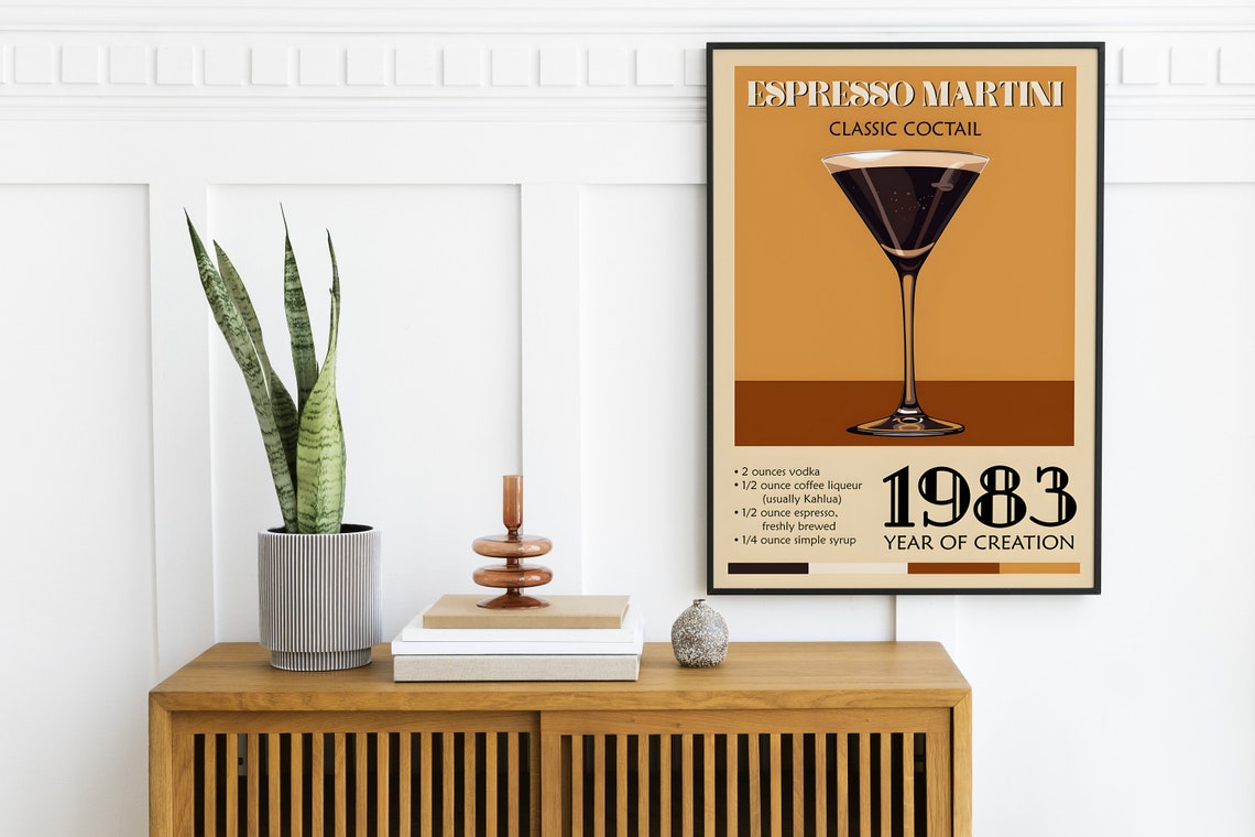 Espresso Martini Retro Bar Cart Classic Recipe Cocktail Poster - Image 2