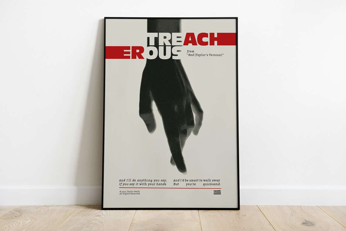 Taylor Swift Treacherous Song Red Taylors Version Lyrics Art Poster - Image 2