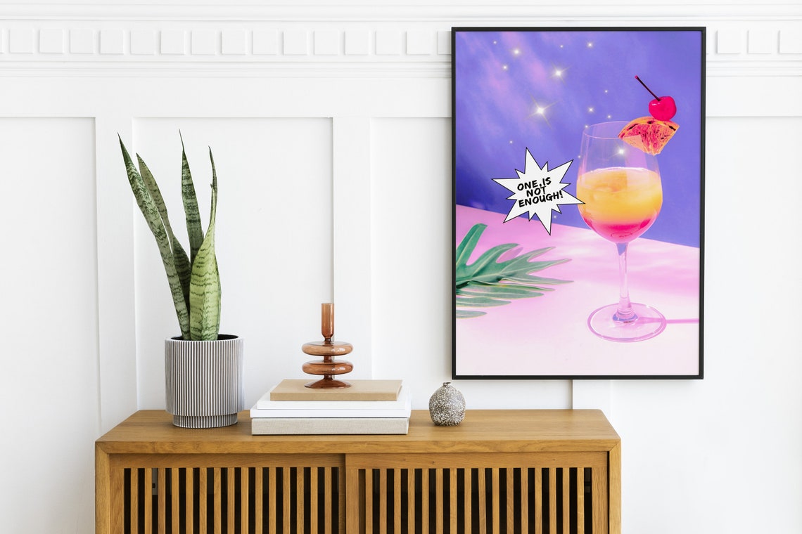 Retro Tequila Sunrise Cocktail One Is Not Enough Bar Cart Poster - Image 2