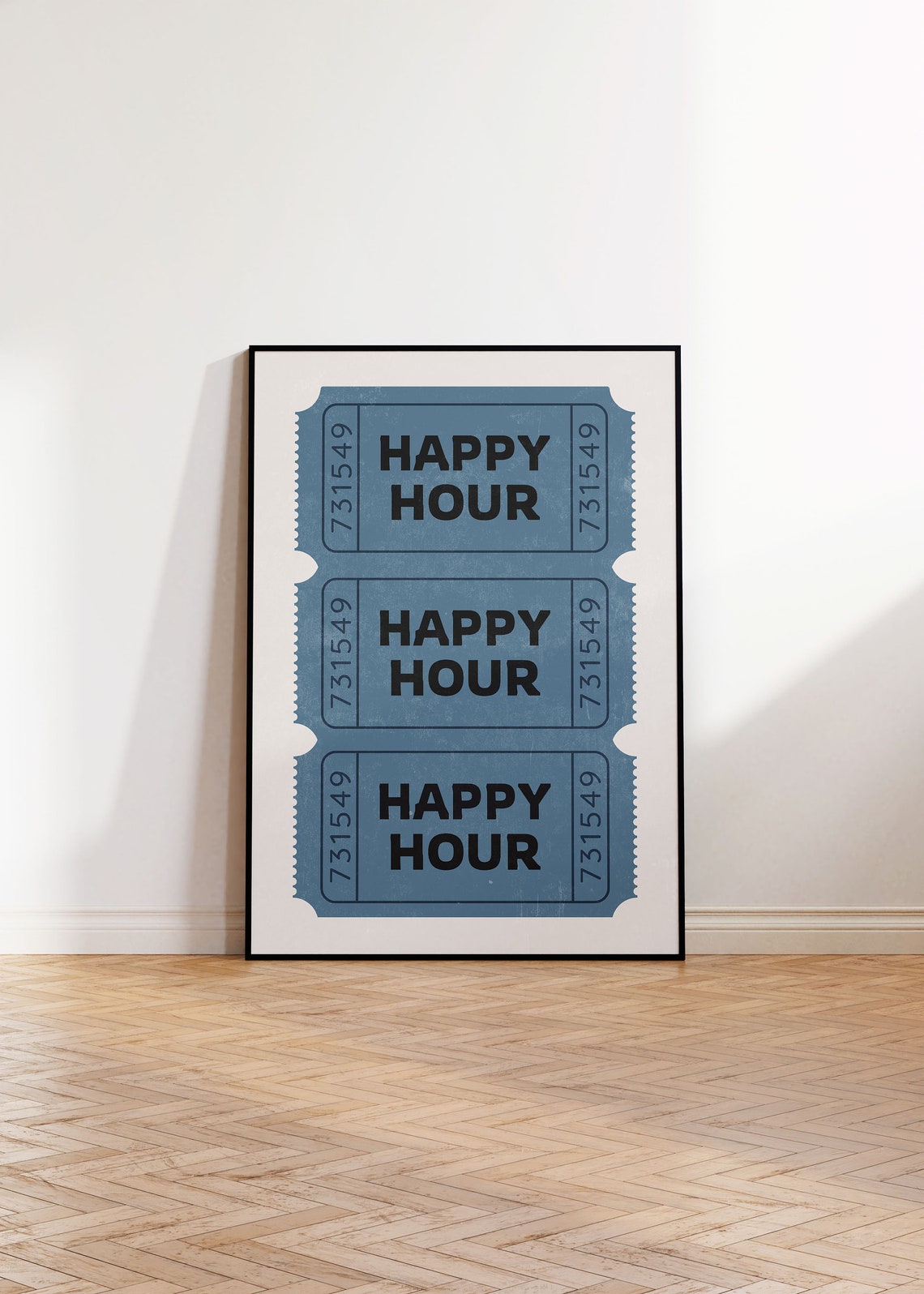 Happy Hour Blue Retro Ticket Stub Bar Cart Decor Maximalist Poster