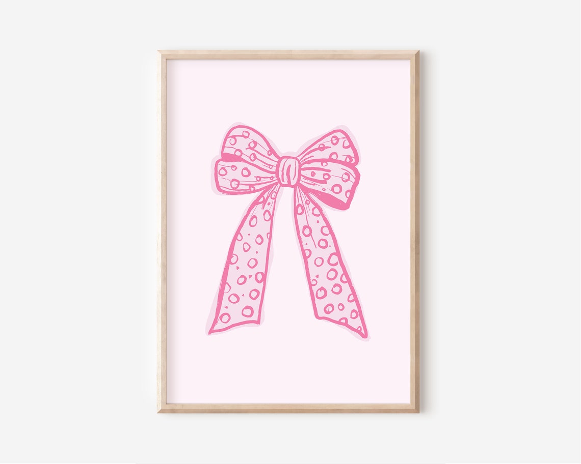 Pink Polka Dot Ribbon Bow Aesthetic Coquette Girly Wall Decor Poster - Image 3