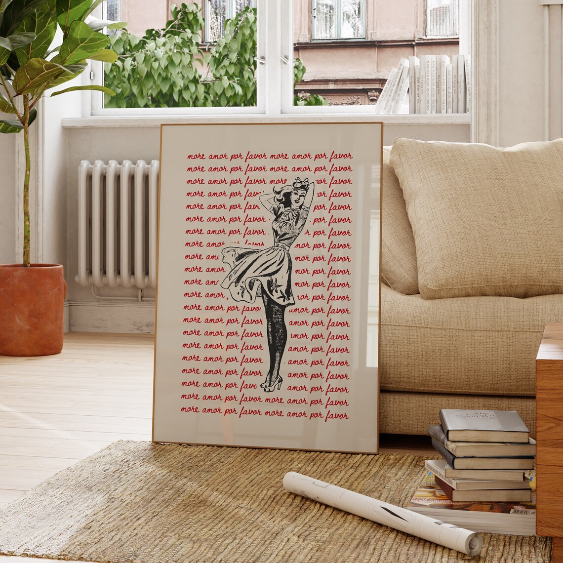 More Amor Por Favor Red Script Pin Up Girl Eclectic Retro Girly Poster - Image 2