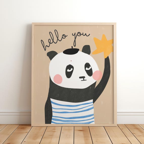 Panda Print Kids Animal Wall Art Nursery Decor