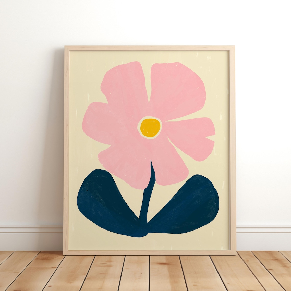 Big Pink Flower Yellow Center Bold Botanical Nursery Art Poster