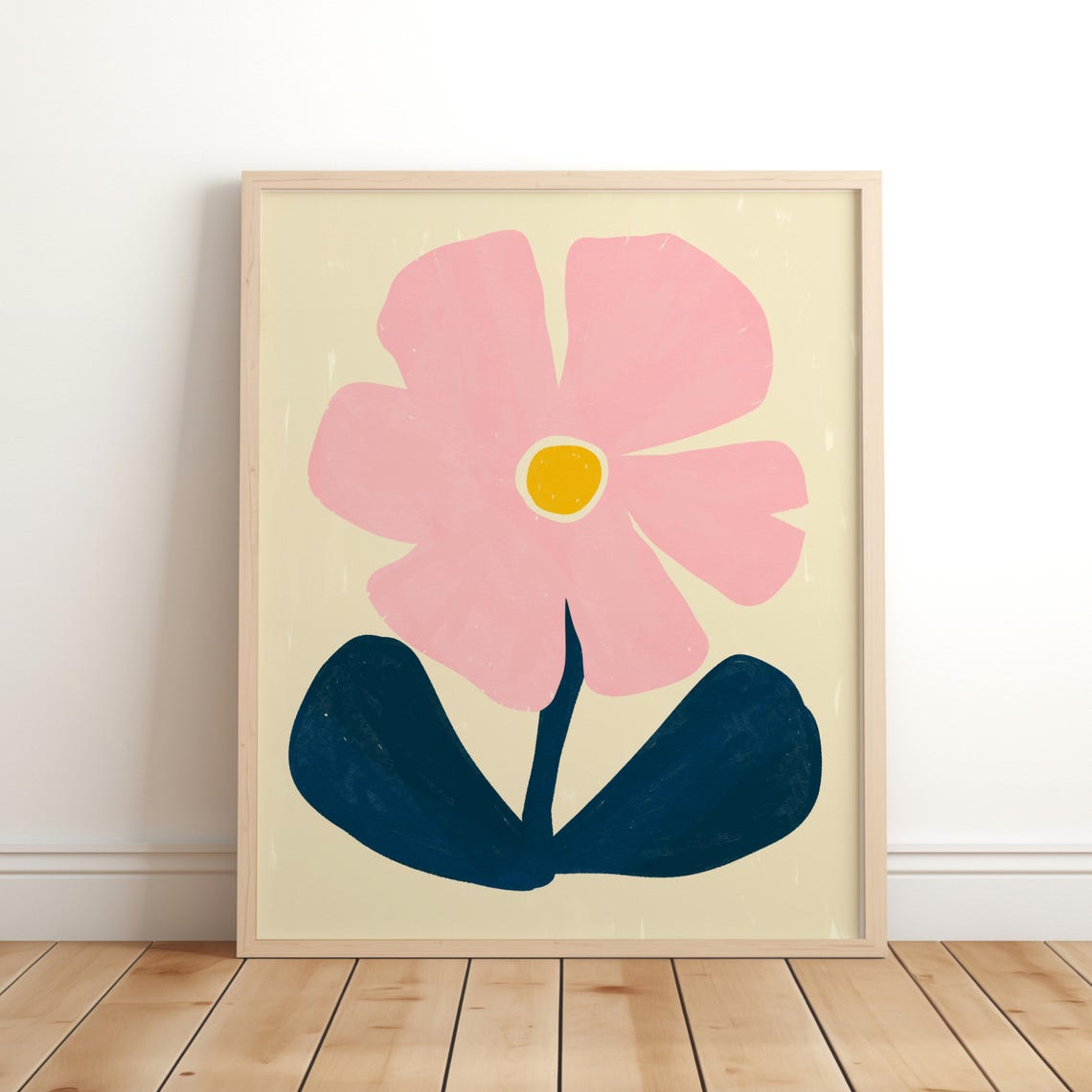 Hand Painted Pink Flower Print Nursery Kids Wall Art Decor Botanical Floral