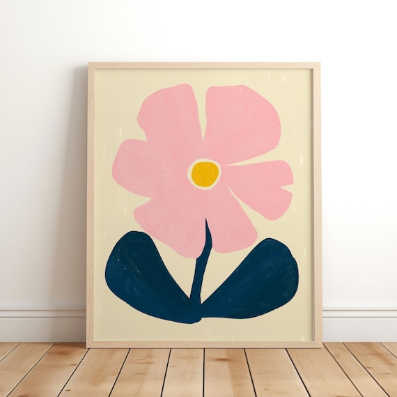 Big Pink Flower Yellow Center Bold Botanical Nursery Art Poster