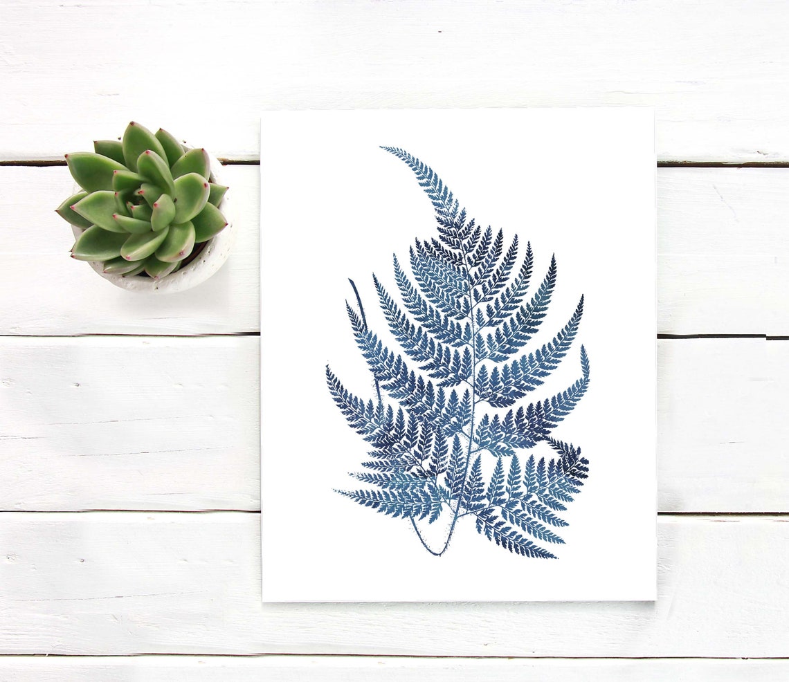 Indigo Blue Large Fern Frond Botanical Watercolor Minimal Poster - Image 3