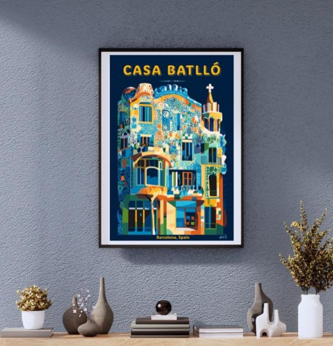 Vintage Casa Batllo Barcelona Gaudi Mosaic Facade Art Poster