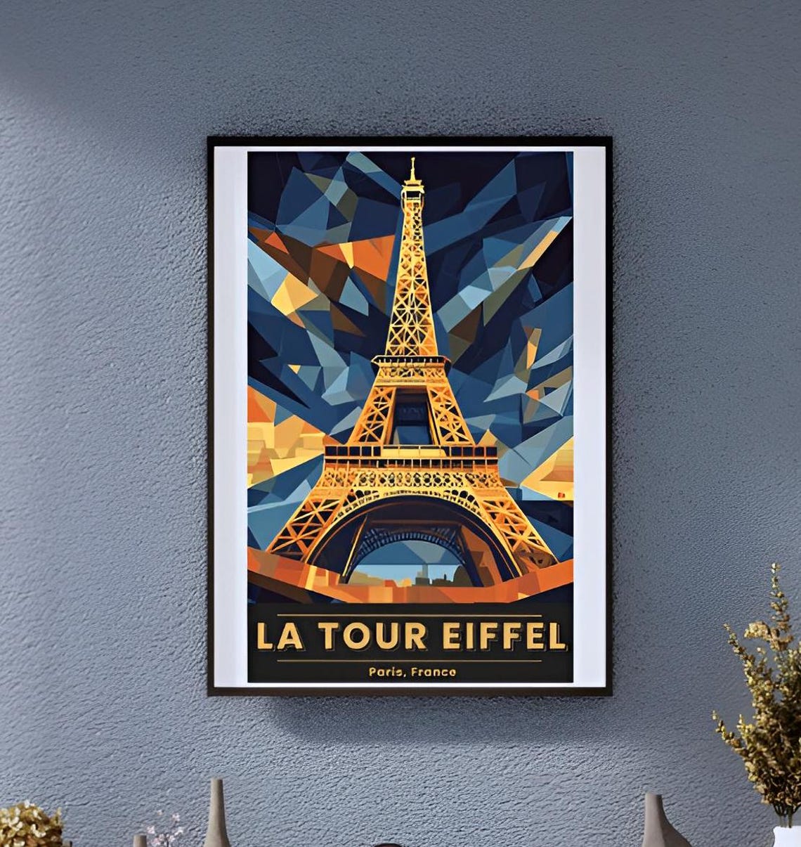 Vintage La Tour Eiffel Paris Golden Geometric Night Sky Art Poster