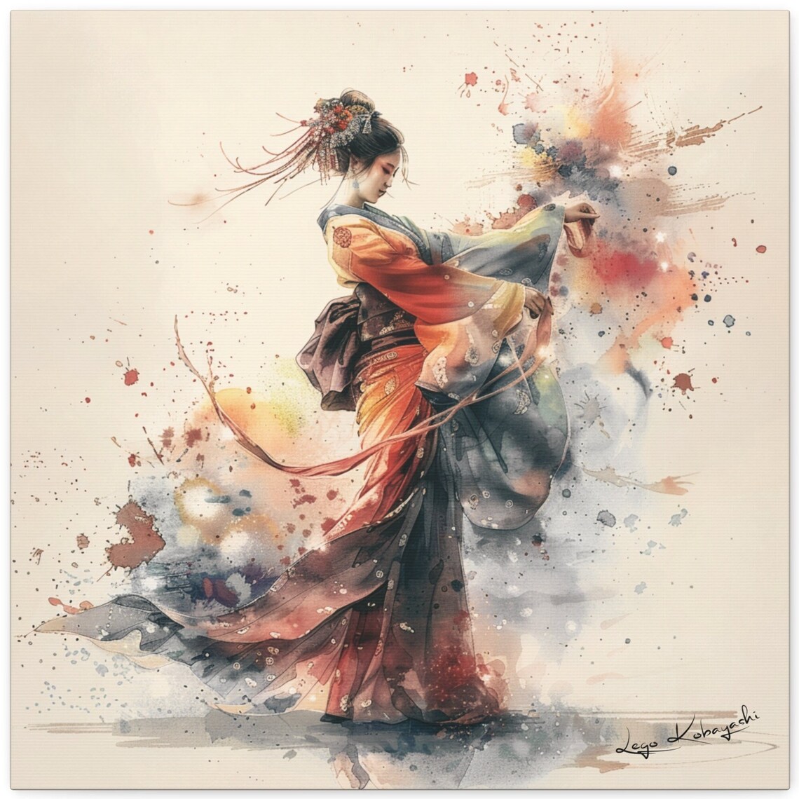 Geisha 30 Japanese Watercolor Wall Art Print