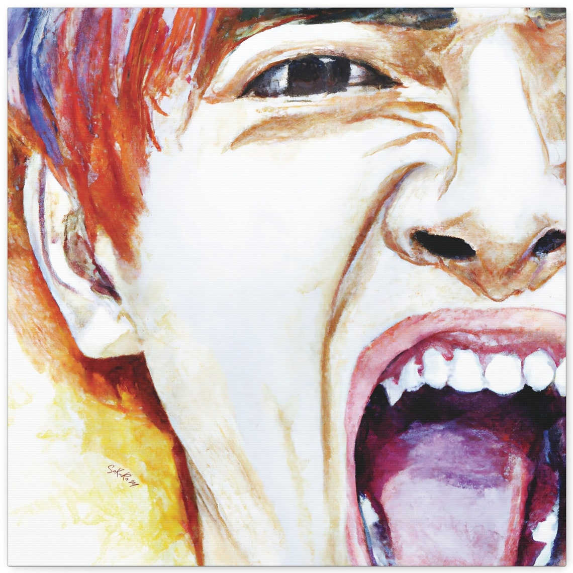 Pop Art Watercolor Young Man Smiling Red Hair Close Up Portrait Poster