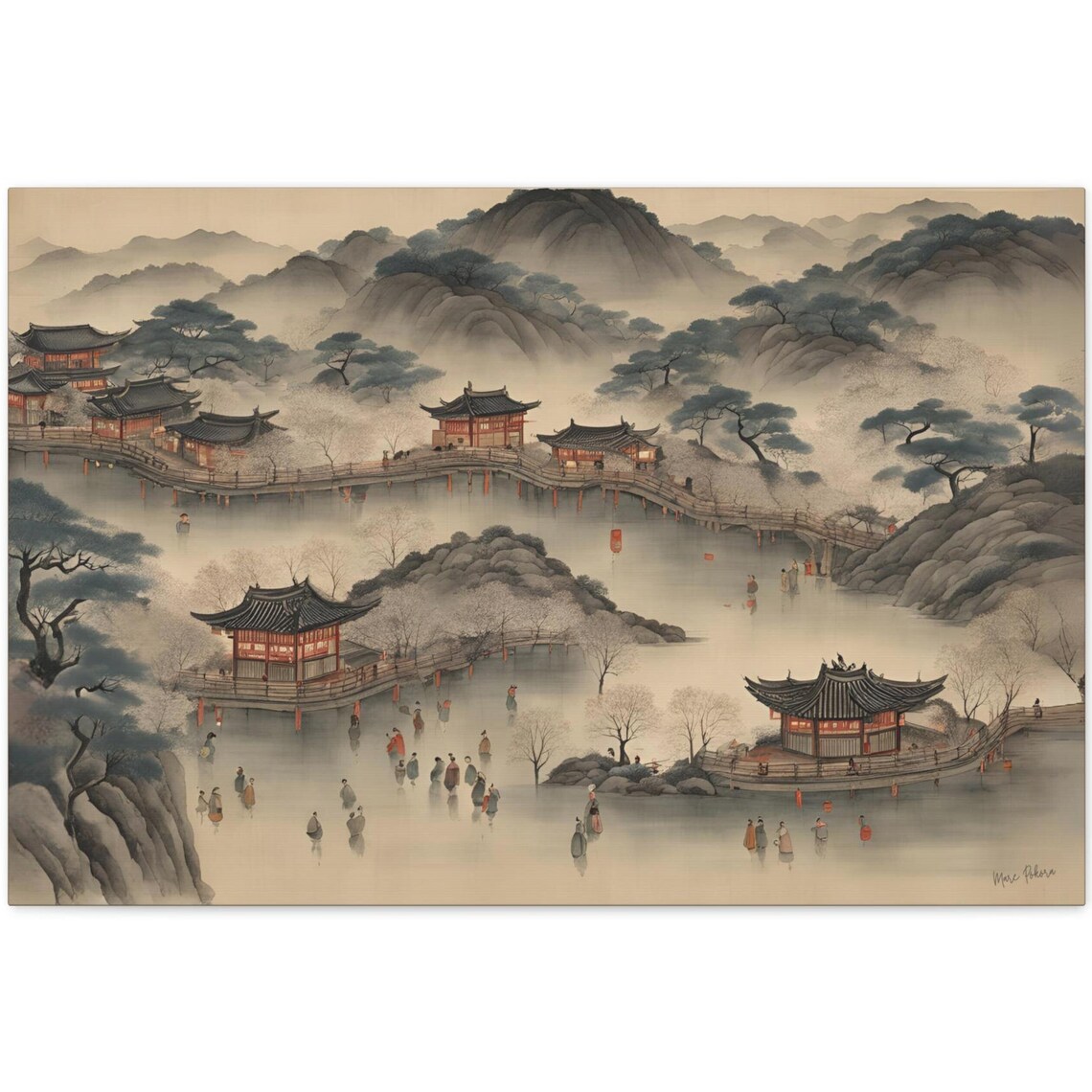 Ink Wash Korean Painting, Joseon Lantern Festival