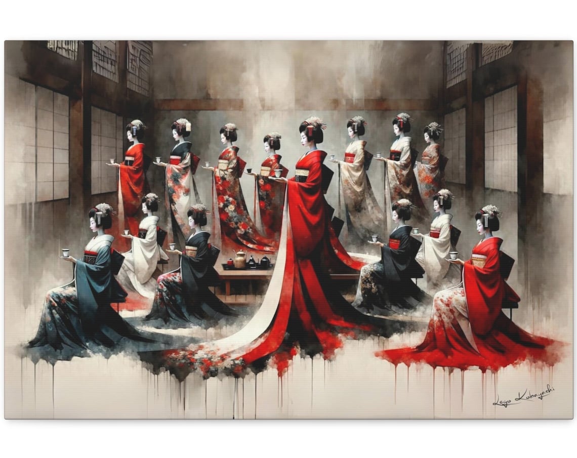 Japanese Geisha Tea Ceremony Gathering Kimono Tea House Art Print