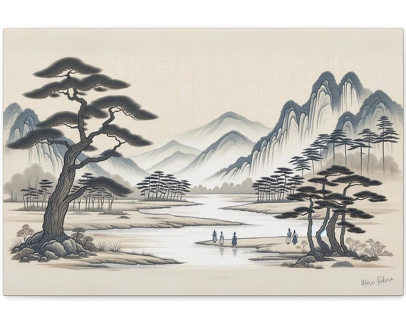 Ink Wash Landscape Painting 3 Morning Mist Over Han River Artist Signed Art Living Room Wall Decor Korean Fine Art Horizontal