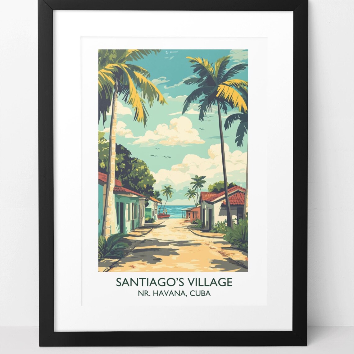 Santiago Village Near Havana Cuba Palm Street Vintage Travel Poster