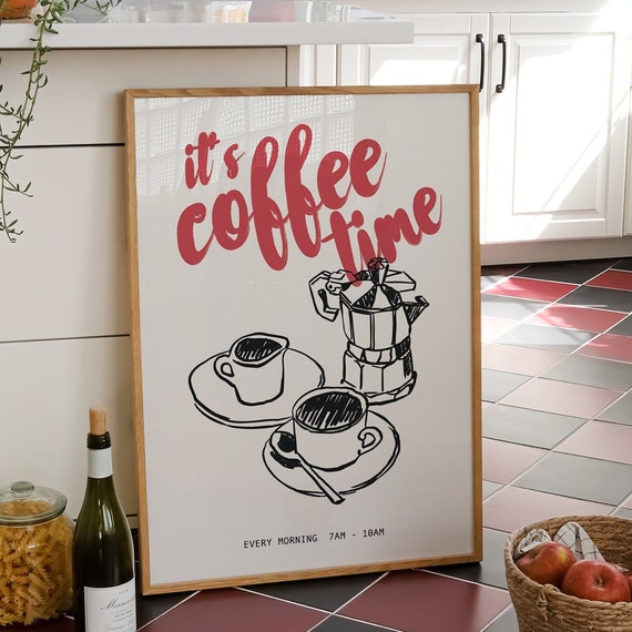 Retro Coffee Poster Trendy Wall Art Kitchen Wall Decor Its Coffee Time Print Coffee Bar Decor Modern Kitchen Art Coffee Art