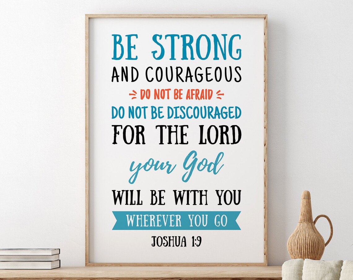 Be Strong And Courageous Joshua 1:9 Teal Ribbon Scripture Poster