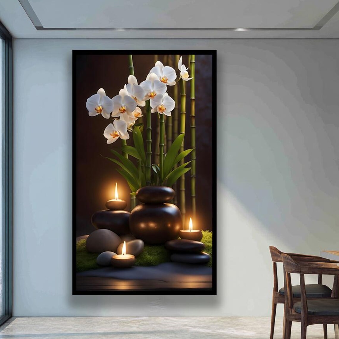 White Orchids Bamboo Zen Stones And Candles Spa Meditation Poster