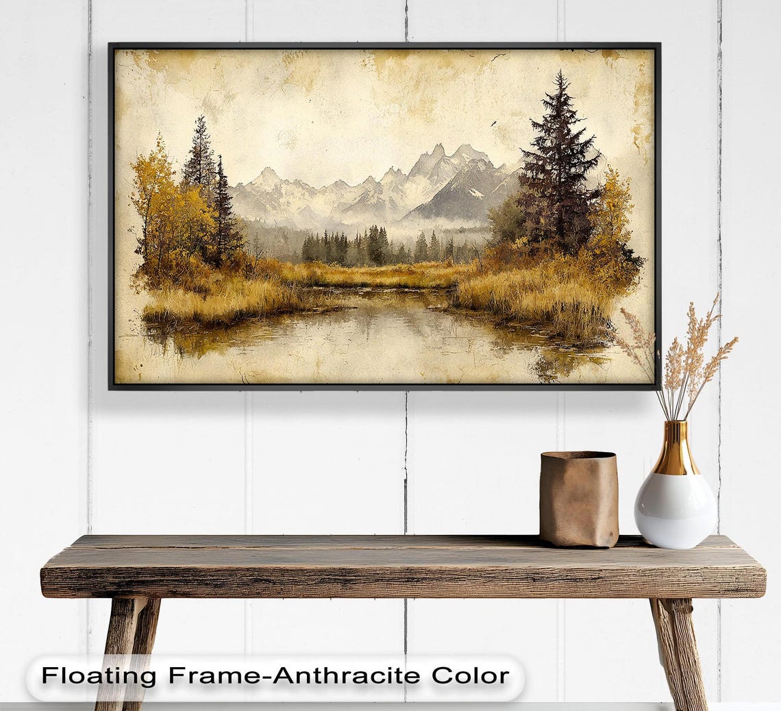 Rustic Mountain Landscape, Vintage Nature Decor