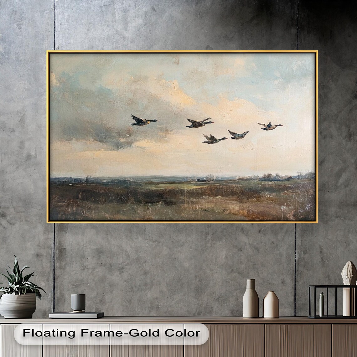 Flying Ducks Over Meadow, Rustic Nature Decor - Image 3