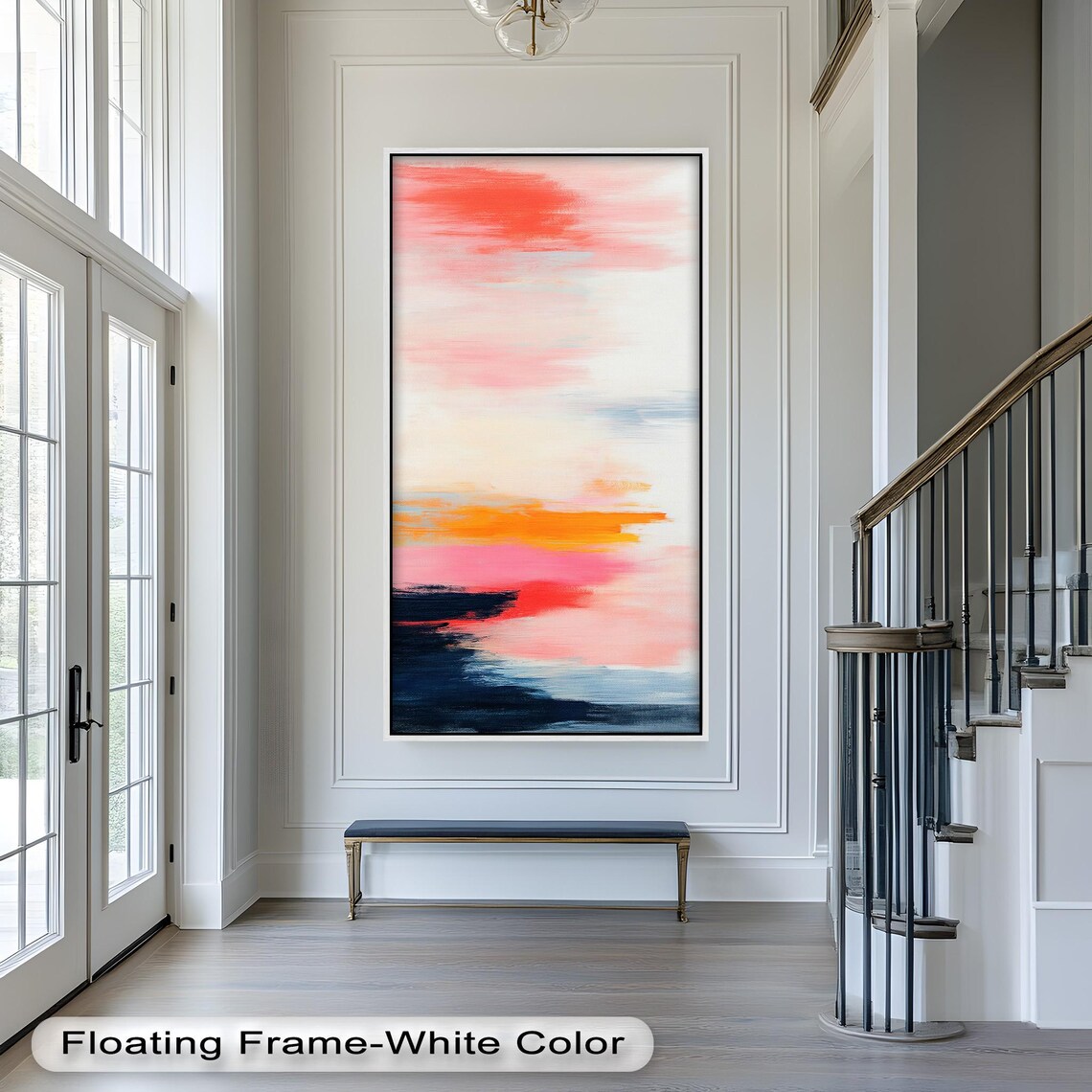 Sunset Pink And Navy Abstract Wall Art - Image 4