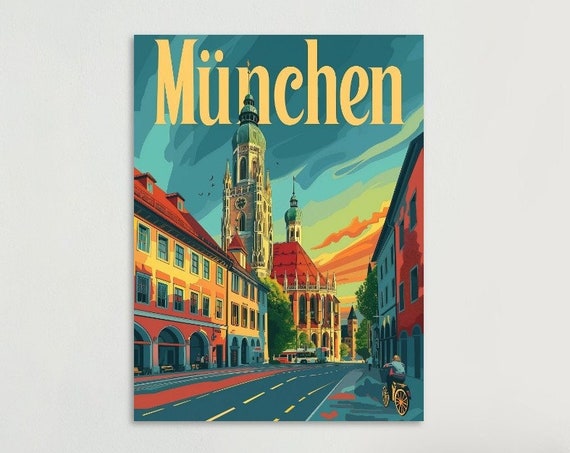 Munich Vintage Poster Colorful Wall Art Home Dcor Perfect Travel Memorabilia Gift