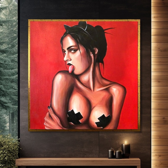 Sensual Woman With Cat Ears, Modern Art Print