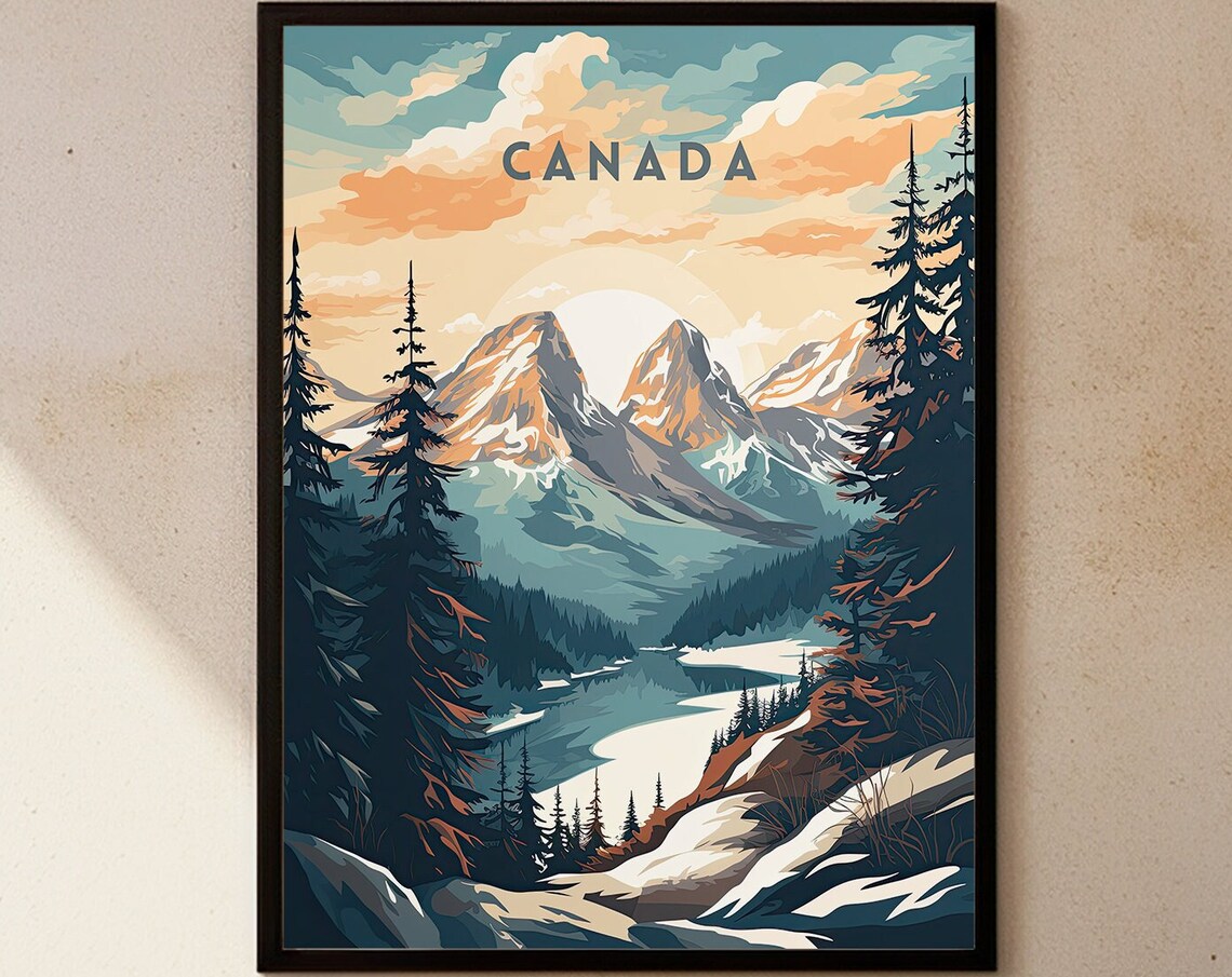 Canada Vintage Travel Mountain Lake Pine Forest Scene Poster - Image 7