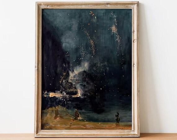 Starry Night Antique Oil Painting Wall Art Nocturne Art Moody Prints Pt18