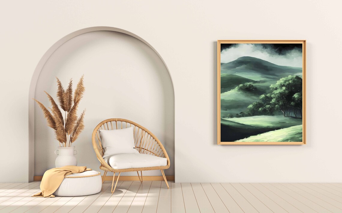 Green Misty Hills Scenic Landscape Vintage Style Nature Poster - Image 2