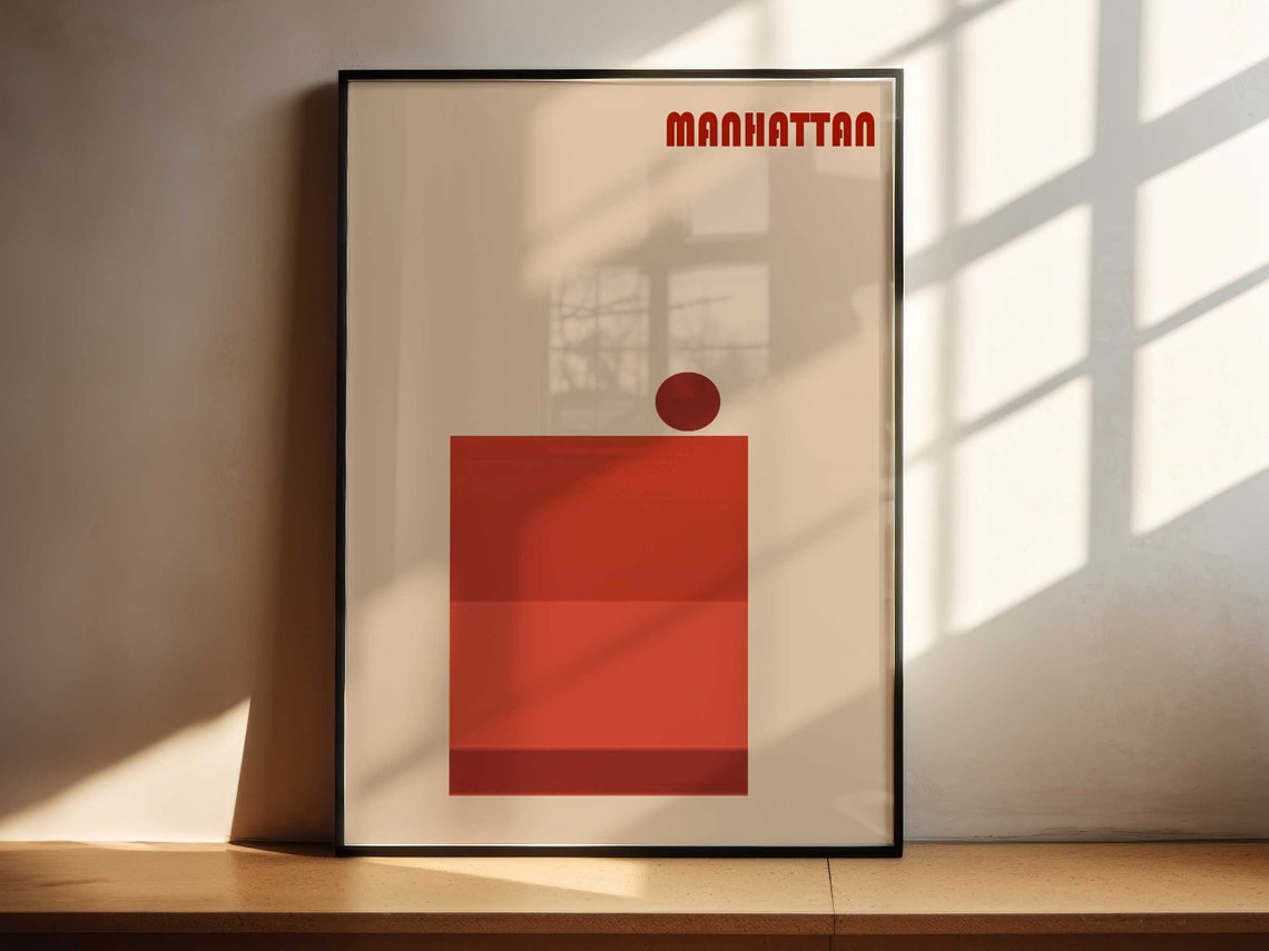 Manhattan Minimalist Red Bands Retro Cocktail Bar Design Poster