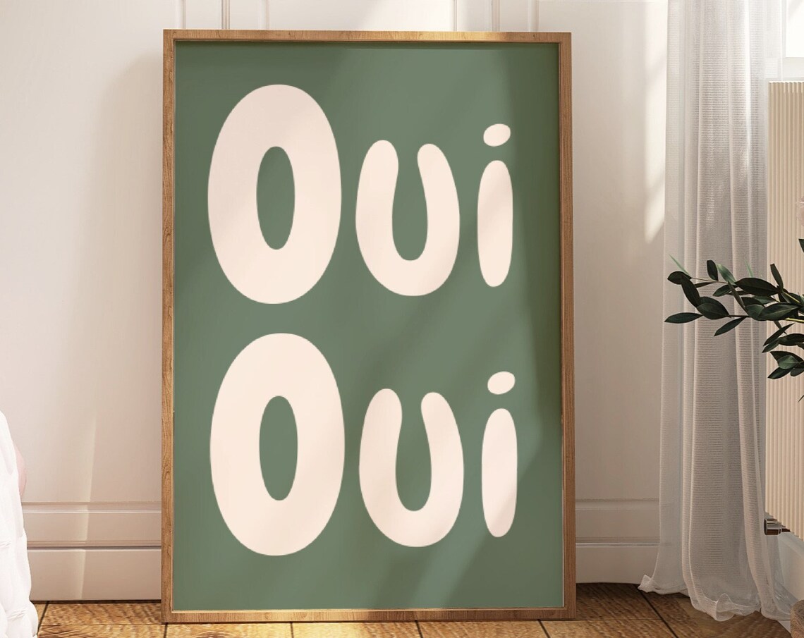 Oui Print Minimalist French Typography Wall Art