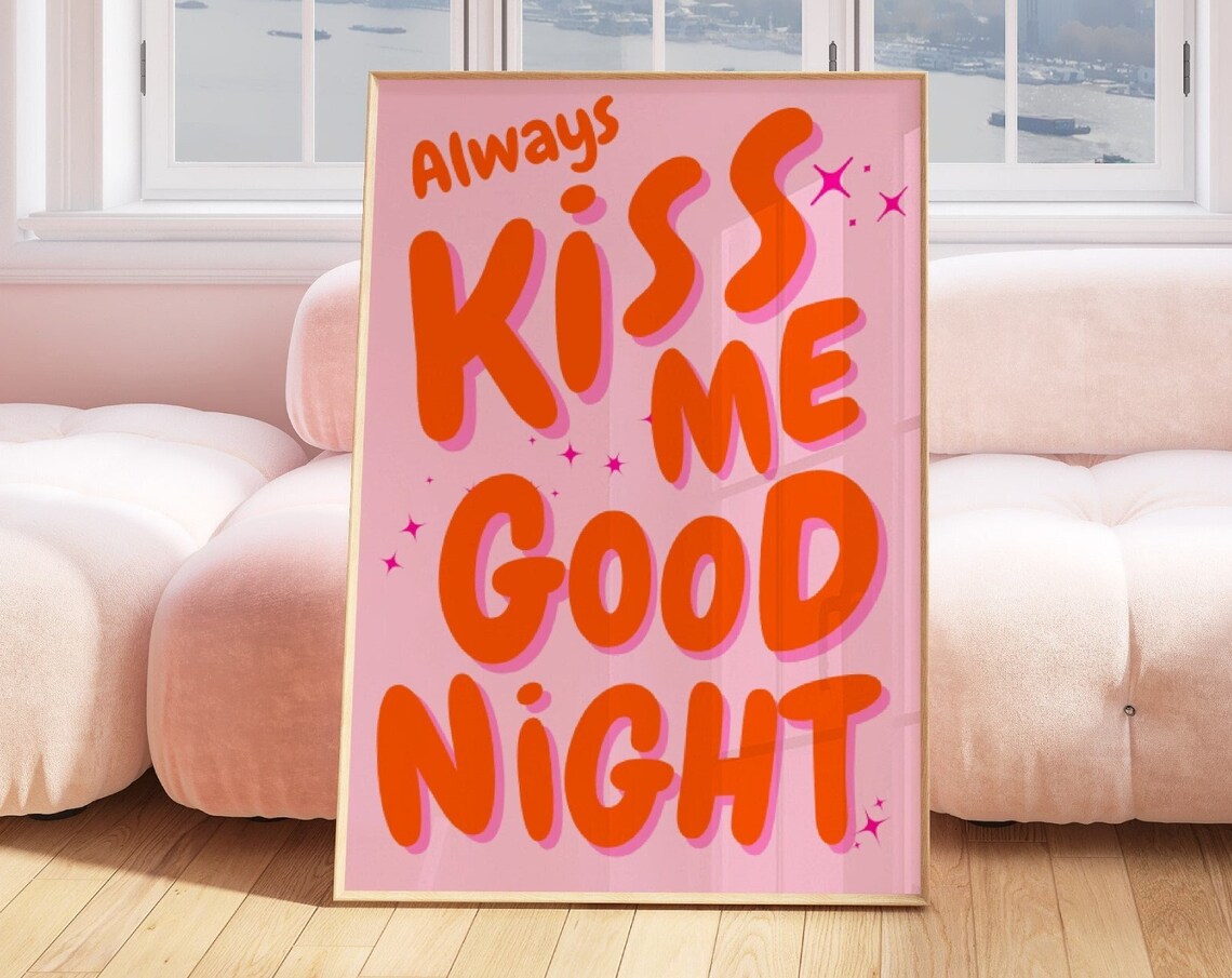 Always Kiss Me Goodnight Retro Couples Art Print