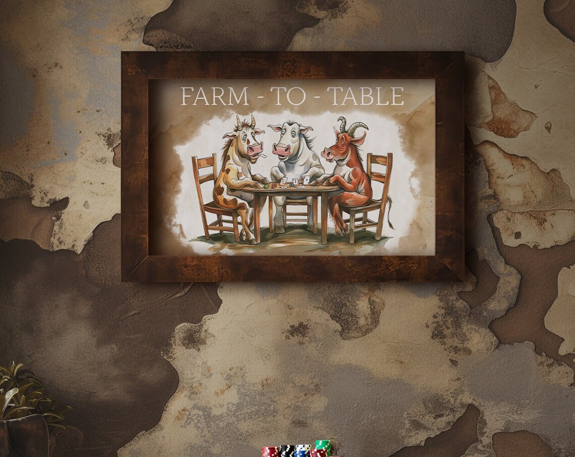 Farm to Table Cows Playing Poker Funny Farm Animal Decor Poster - Image 3