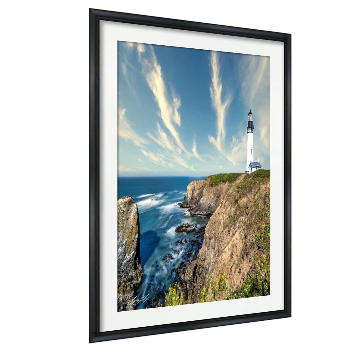 Historic Yaquina Lighthouse Over Dramatic Oregon Coast Cliffs Print