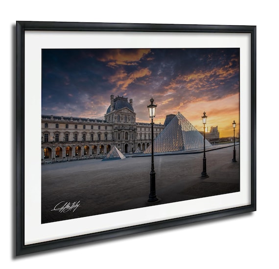 Paris Cityscape Print Louvre Pyramid At Sunset Framed Or Canvas